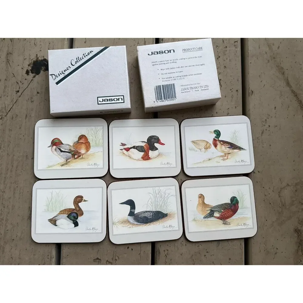 Vintage Jason Coasters Set of 6 Waterfowl Ducks Loon Designer Collection Box NZ